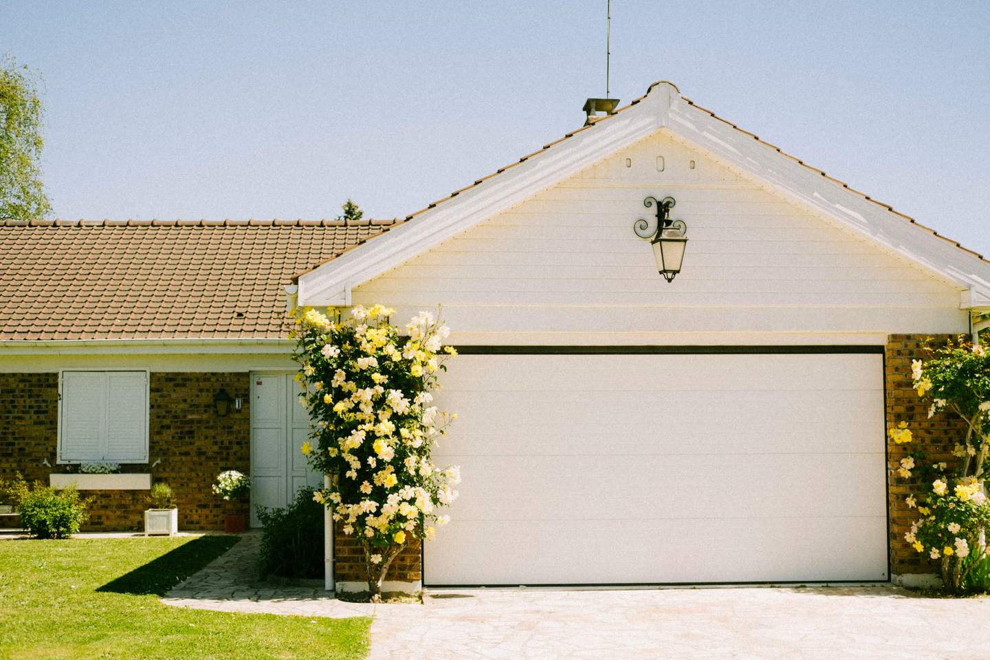 A home with a newly installed garage door